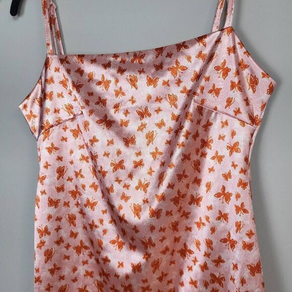 Urban Outfitters Womens Medium Satin Mini Dress Pink Butterfly Print Coquette - Picture 3 of 7